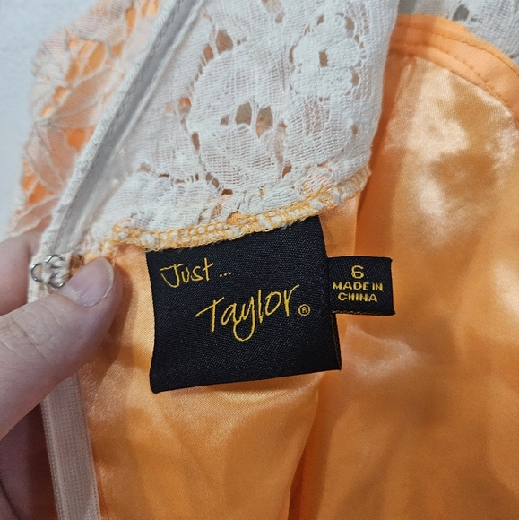 Just Taylor Orange And Cream Lace Overlay Dress! - Picture 4 of 6